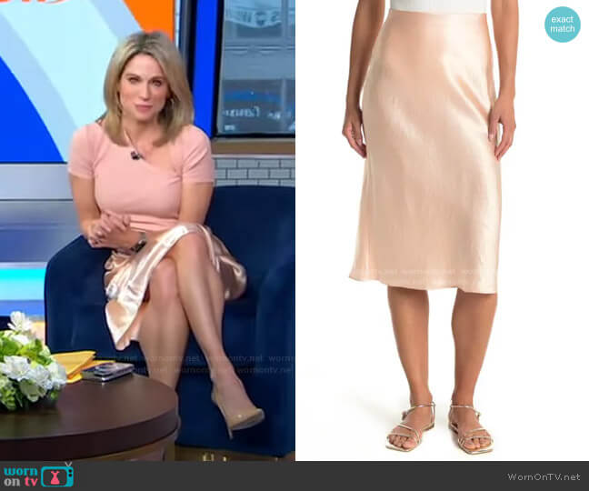 Vince Slip Satin Skirt worn by Amy Robach on Good Morning America