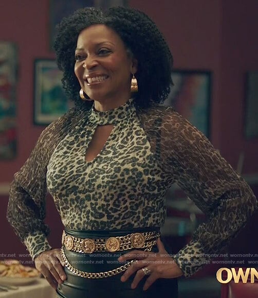 Violet’s leopard print keyhole blouse on Queen Sugar