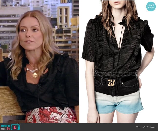 Zadig & Voltaire Talino Short Sleeve Silk Jacquard Top worn by Kelly Ripa on Live with Kelly and Mark