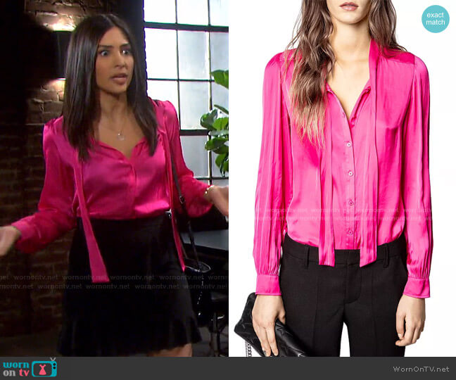Zadig & Voltaire Taos Satin Blouse worn by Gabi Hernandez (Camila Banus) on Days of our Lives