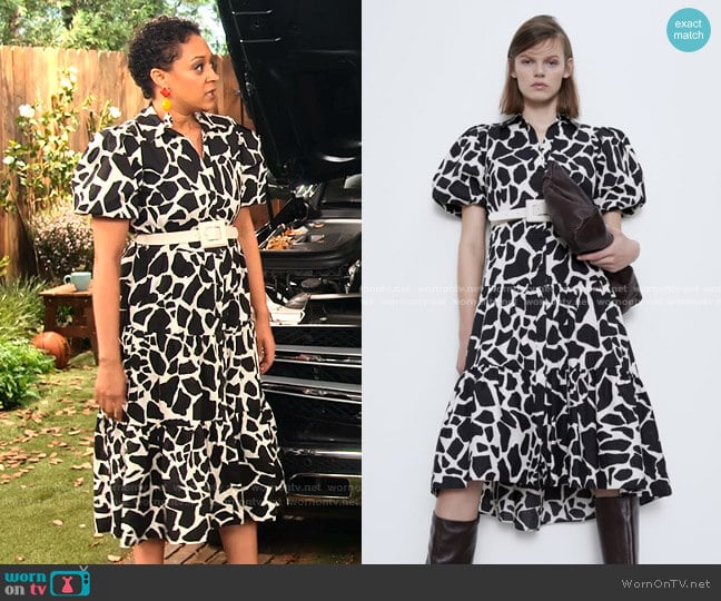 Zara Animal Print Dress with Belt worn by Cocoa McKellan (Tia Mowry-Hardrict) on Family Reunion