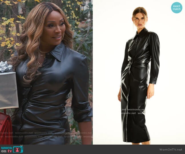 Zara Faux Leather Shirt Dress worn by Cynthia Bailey on The Real Housewives of Atlanta