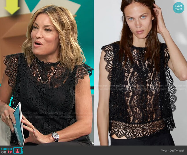 Zara Guipure Lace Top worn by Kit Hoover on Access Hollywood