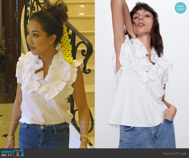Zara Ruffle Poplin Shirt worn by Tiffany Moon on The Real Housewives of Dallas