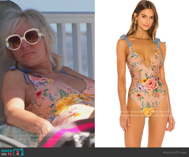 Zimmermann Zinnia Tie Shoulder One Piece worn by Margaret Josephs on The Real Housewives of New Jersey