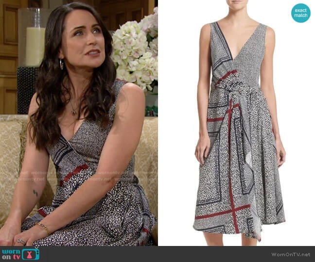 10 Crosby by Derek Lam Print Pleated Silk Wrap Dress worn by Quinn Fuller (Rena Sofer) on The Bold and the Beautiful