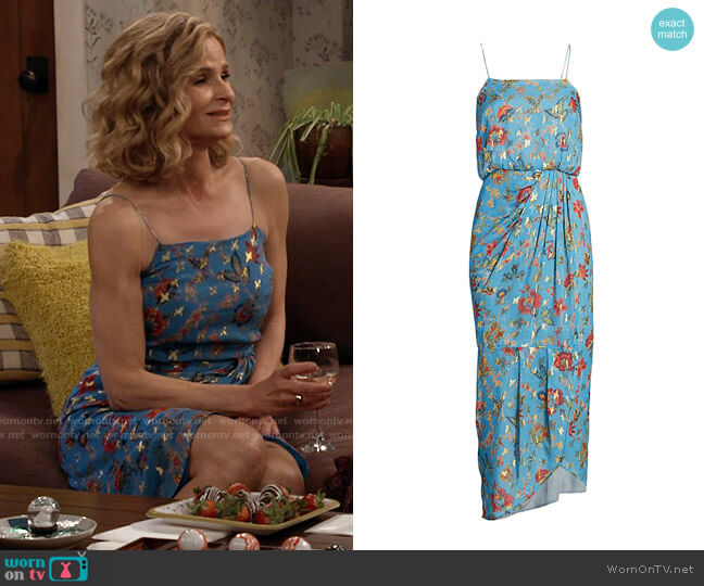Derek Lam 10 Crosby Lexi Metallic Floral Wrap Dress worn by Jean Raines (Kyra Sedgwick) on Call Your Mother
