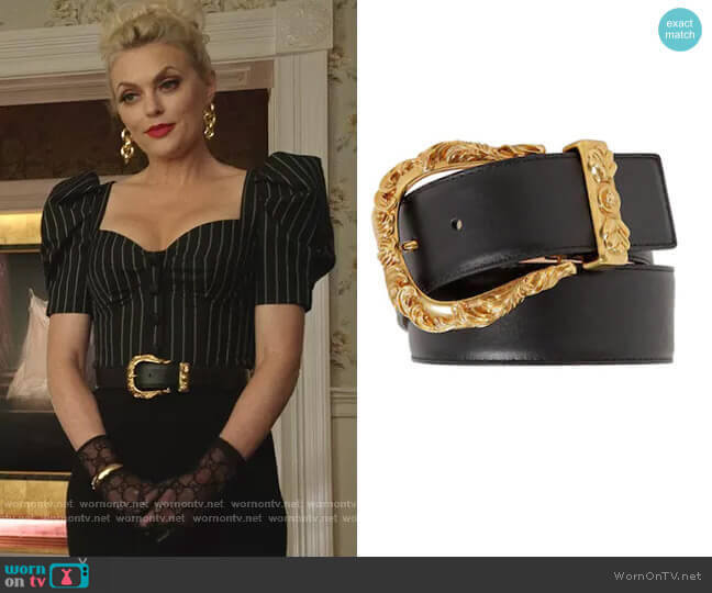 Versace Leather Belt with Gold Buckle worn by Alexis Carrington (Elaine Hendrix) on Dynasty