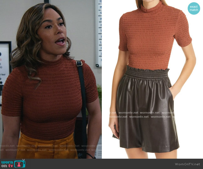 A.L.C. Dana Smocked Short-Sleeve Top worn by Emily Lopez (Jessica Camacho) on All Rise