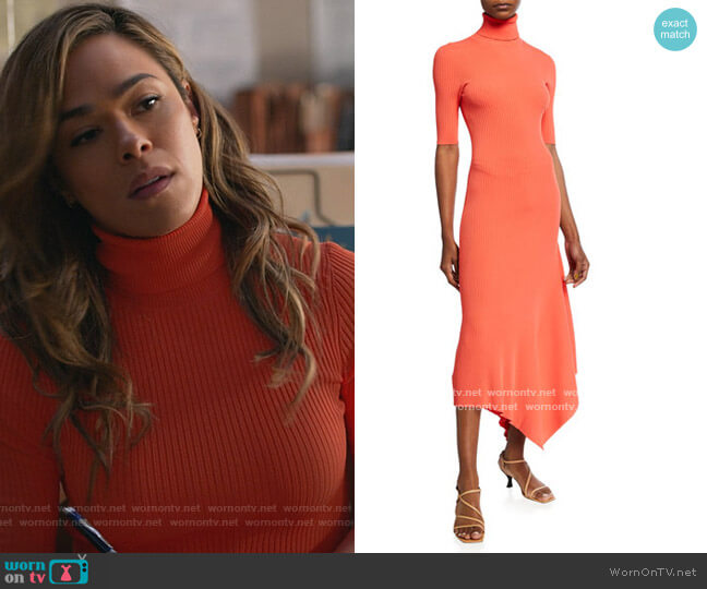 A.L.C. Erynna Turtleneck Handkerchief Midi Dress worn by Emily Lopez (Jessica Camacho) on All Rise