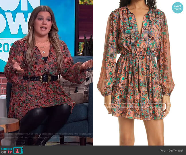 A.L.C. Jolene Floral Long Sleeve Silk Dress worn by Kelly Clarkson on The Kelly Clarkson Show