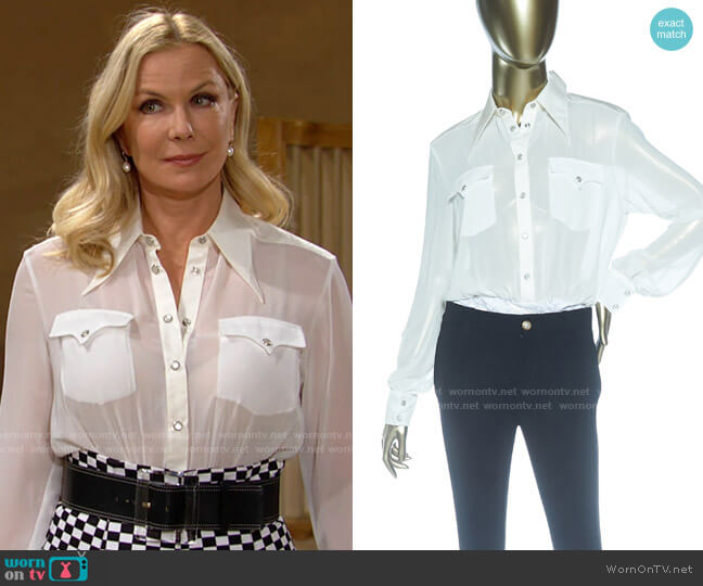 Alessandra Rich Georgette Bodysuit worn by Brooke Logan (Katherine Kelly Lang) on The Bold and the Beautiful