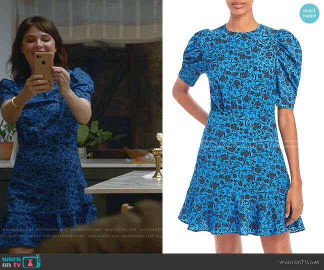 Aqua Printed Puff Sleeve Dress worn by Taylor Rentzel (MacKenzie Meehan) on Bull