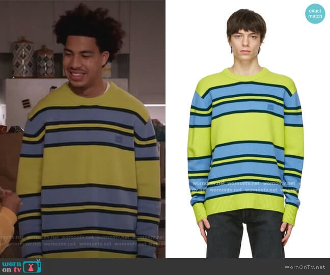 Acne Studios Green & Blue Wool Striped Sweater worn by Andre Johnson Jr (Marcus Scribner) on Black-ish