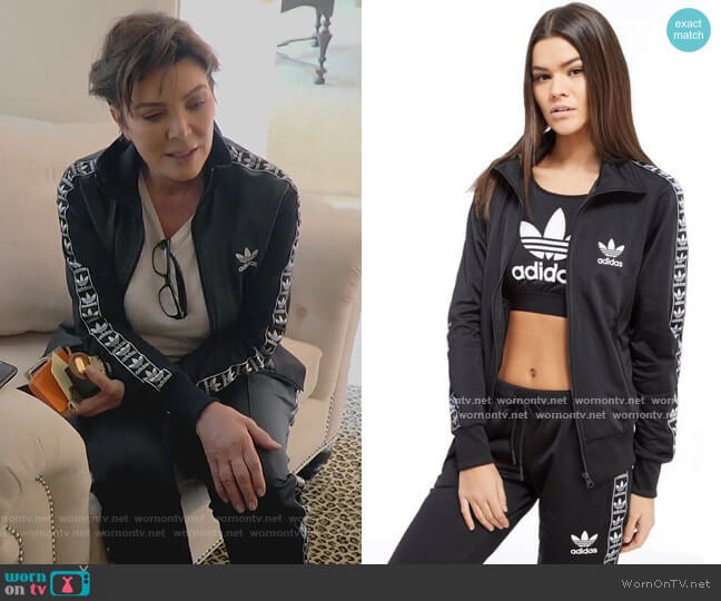 Adidas Firebird Tape Track Jacket worn by Kris Jenner on Keeping Up with the Kardashians
