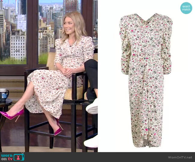 Isabel Marant Albi floral silk midi dress worn by Kelly Ripa on Live with Kelly and Mark
