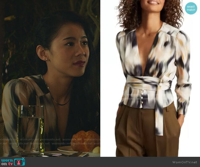 Reiss Alena Wrap Blouse worn by George Fan (Leah Lewis) on Nancy Drew