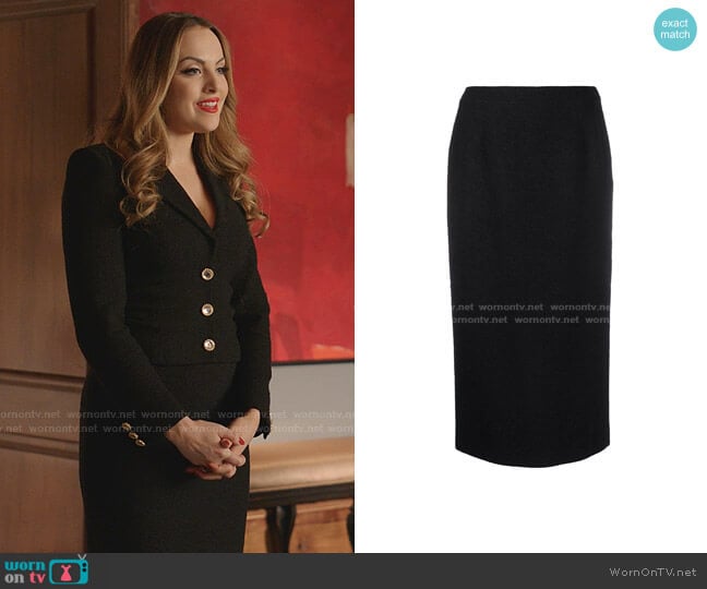 Alessandra Rich Tweed Wool-Blend Pencil Skirt worn by Fallon Carrington (Elizabeth Gillies) on Dynasty