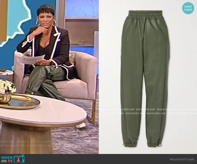 Alexander McQueen Leather track pants worn by Tamron Hall on Tamron Hall Show