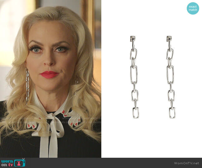 Alexis Bittar Future Antiquity Chain-Link Linear Drop Earrings worn by Alexis Carrington (Elaine Hendrix) on Dynasty