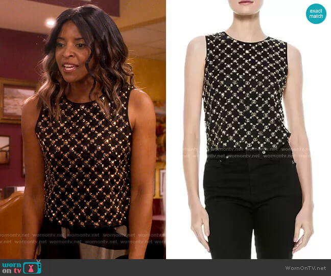 Alice + Olivia Amal Embellished Boxy Tank worn by Wickie Roy (Renée Elise Goldsberry) on Girls5eva