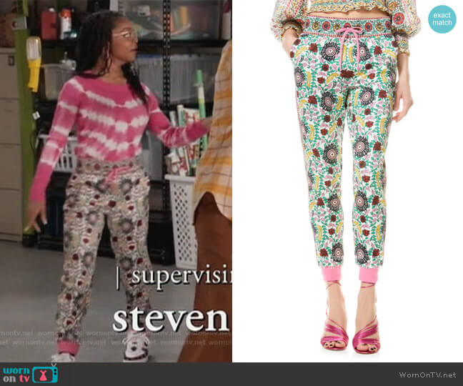 Alice + Olivia NYC Floral Slim Joggers worn by Diane Johnson (Marsai Martin) on Black-ish