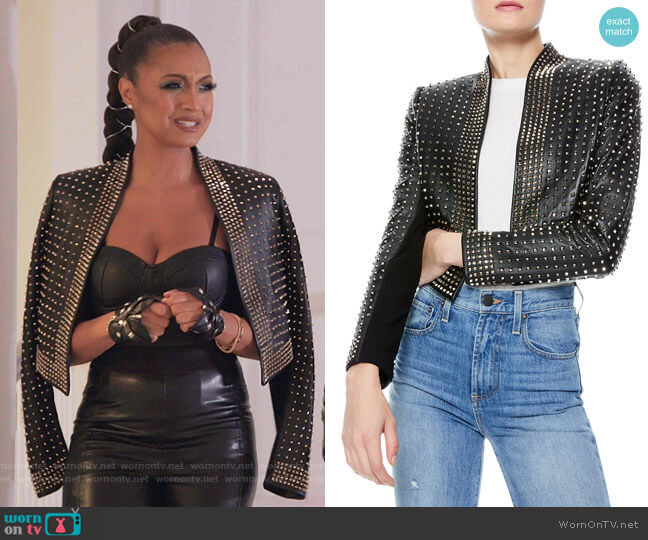 Alice + Olivia Harvey Studded Leather Jacket worn by Ebony K. Williams on The Real Housewives of New York City