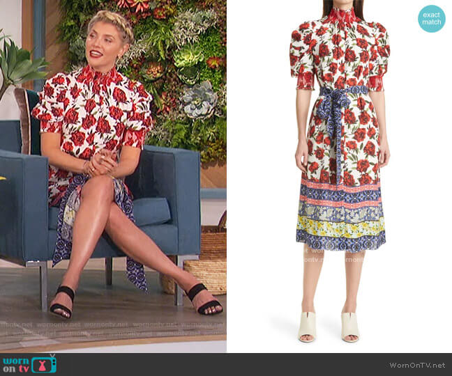 Alice + Olivia Silva Floral Smock Detail Belted Midi Dress worn by Amanda Kloots on The Talk