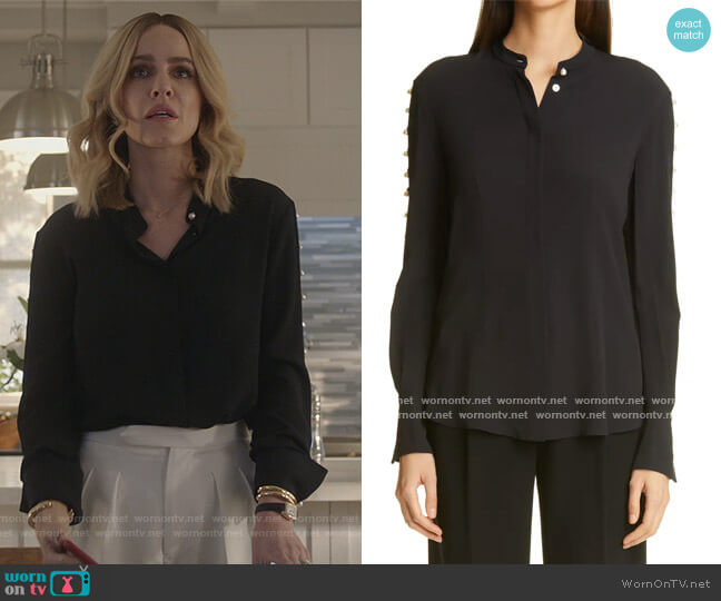 Altuzarra Oleana Imitation Pearl Button Sleeve Blouse worn by Laura Baker (Monet Mazur) on All American