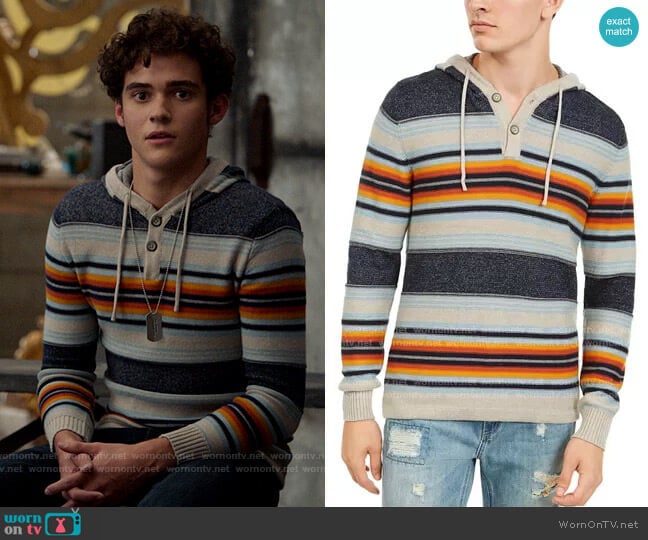American Rag Striped Henley Hoodie worn by Ricky (Joshua Bassett) on High School Musical The Musical The Series