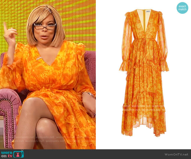 Amur Ruffle Chiffon Long Sleeve Gown worn by Wendy Williams on The Wendy Williams Show