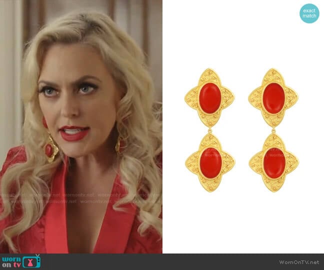 Angelina Alvarez Carolina Earrings in Gold- Coral worn by Alexis Carrington (Elaine Hendrix) on Dynasty