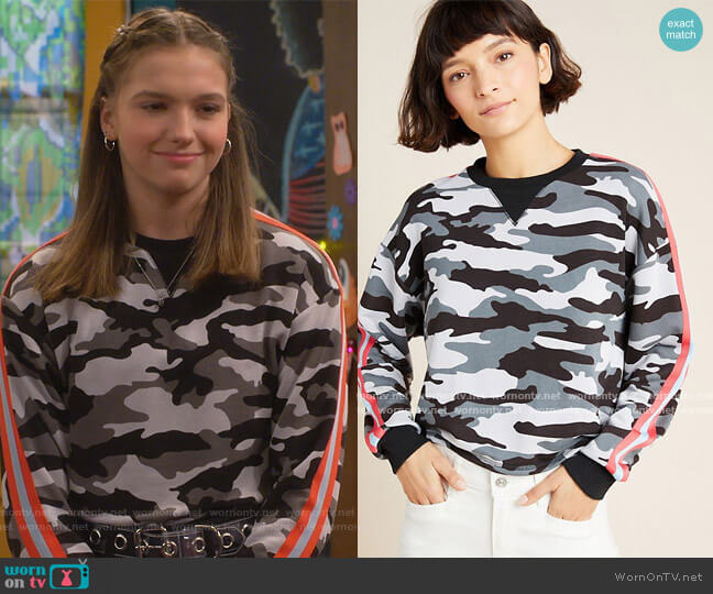 BB Dakota Striped Camo Sweatshirt worn by Presley (Jayden Bartels) on Side Hustle