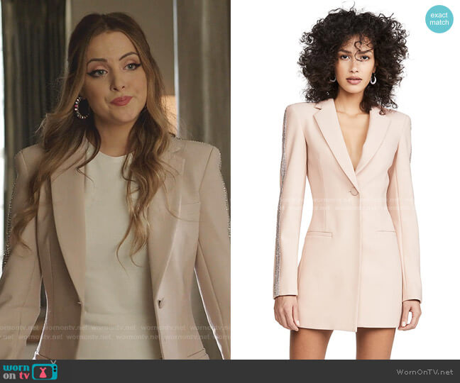 Area Wool Bonded Suiting Crystal Stripe Blazer Dress worn by Fallon Carrington (Elizabeth Gillies) on Dynasty