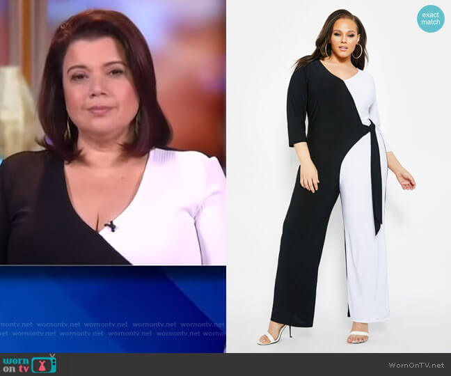 Ashley Stewart Colorblock Wrap Jumpsuit worn by Ana Navarro on The View