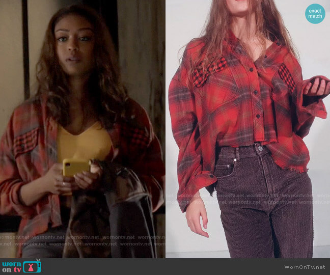 BDG Rayne Flannel Boxy Cropped Button-Down Shirt in Red Multi worn by Ryan Wilder (Javicia Leslie) on Batwoman