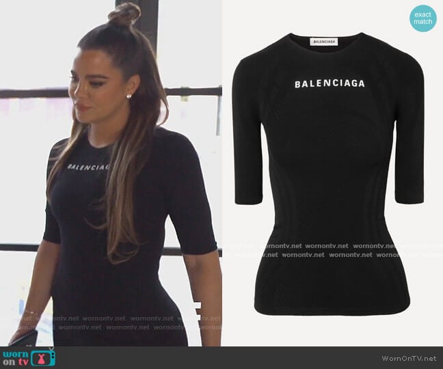 Balenciaga Printed textured stretch-jersey top worn by Khloe Kardashian on Keeping Up with the Kardashians