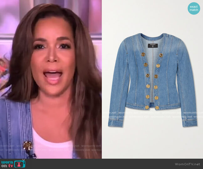 Balmain Button-embellished denim jacket worn by Sunny Hostin on The View