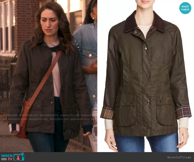 Barbour Classic Beadnell Waxed Cotton Jacket worn by Dawn Solano (Sara Bareilles) on Girls5eva