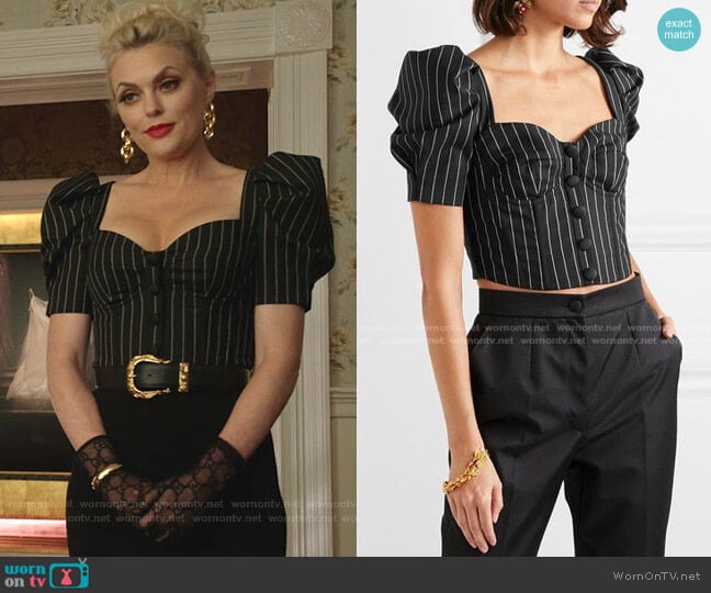 Dolce & Gabbana Pinstriped Top worn by Alexis Carrington (Elaine Hendrix) on Dynasty