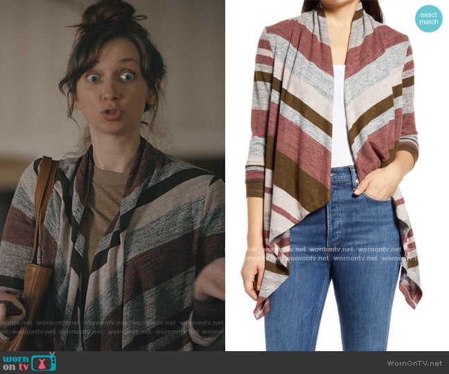 Bobea Amie Stripe Drape Front Open Cardigan