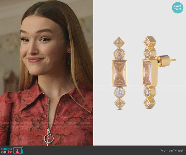 Bonheur Jewelry Cherie Gold Stone Stud Earrings worn by Kirby Anders (Maddison Brown) on Dynasty