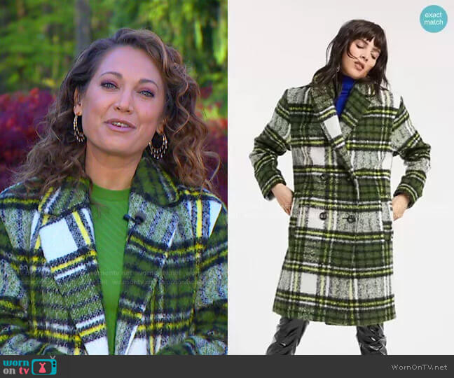 Asos Brushed Check Double Breasted Coat worn by Ginger Zee on Good Morning America