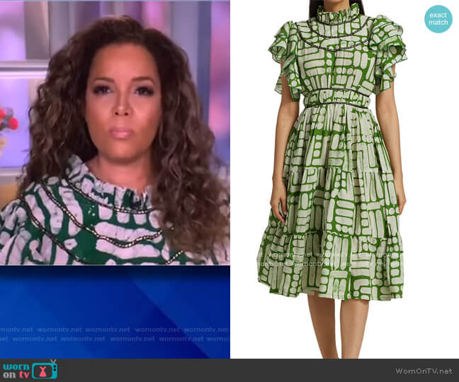 Busayo Adun Ruffled Highenck Beaded Dress worn by Sunny Hostin on The View