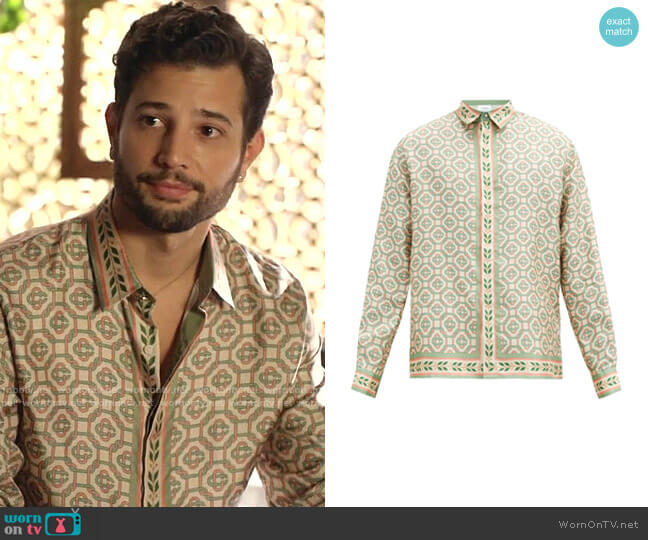 Casablanca Laurel-Print Silk-Twill Shirt worn by Sam Flores (Rafael de la Fuente) on Dynasty