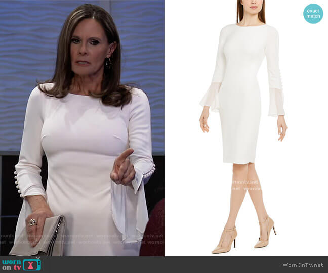 Calvin Klein Chiffon-Bell-Sleeve Sheath Dress worn by Lucy Coe (Lynn Herring) on General Hospital