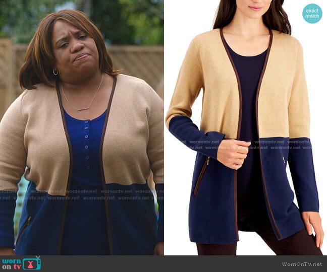 Charter Club Milano Cotton Colorblocked Open-Front Cardigan worn by Miranda Bailey (Chandra Wilson) on Greys Anatomy