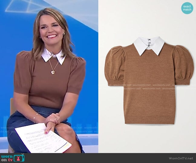 Alice + Olivia Chase Poplin-Trimmed Sweater worn by Savannah Guthrie on Today