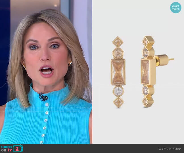 Bonheur Jewelry Cherie Gold Stone Stud Earrings worn by Amy Robach on Good Morning America
