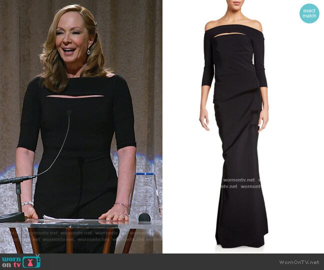 Chiara Boni La Petite Robe Kate Long-Sleeve Gathered Trumpet Evening Gown worn by Bonnie Plunkett (Allison Janney) on Mom